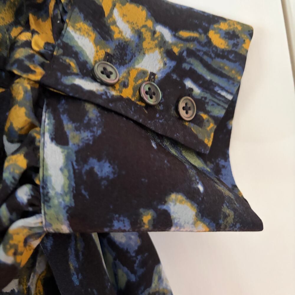 Rachel Zoe Arielle silk shirt dress blue "multi oil paint" print Size 10 - Picture 6 of 10